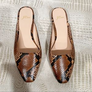 J.Crew Carolyn mule snake-embossed leather flats